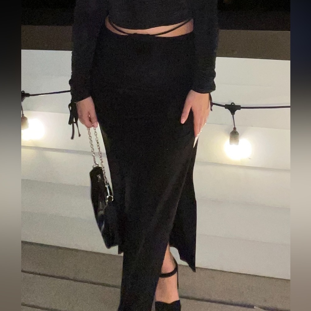 Black Women's Skirt High Double Slit